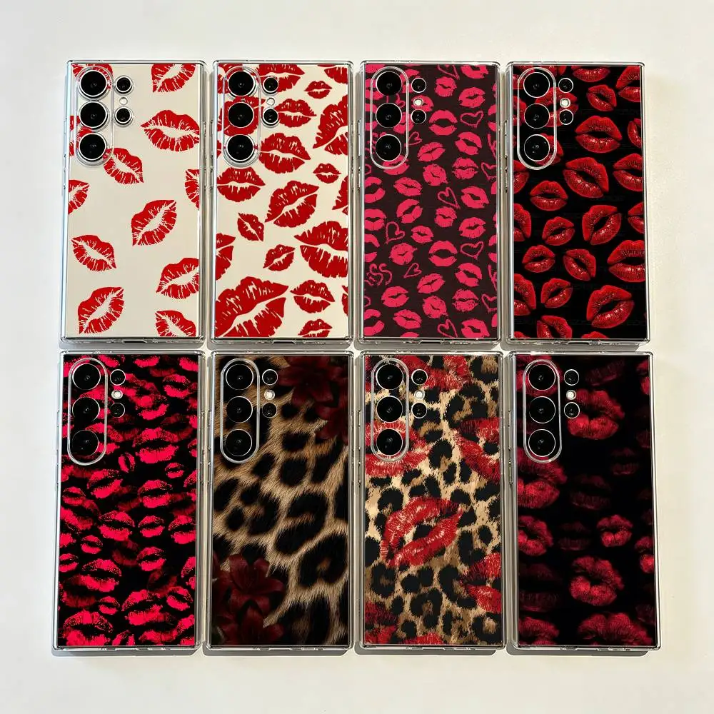 lip print Shatterproof Transparent Printed Phone Case for Samsung Galaxy S26/S25/24/23/22/30/21/10/9,Ultra,Plus