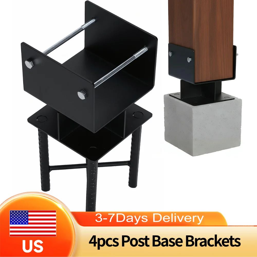 

6x6 U Shaped Wet Concrete Post Anchor 4pcs Heavy Duty Steel Post Base Bracket 5.5inx5.5in for Wood Pergola Porch Mailbox Railing