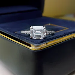 Women Ring 3 Carat Emerald Moissanite Diamond 925 Sterling Silver Wedding Fashion Engagement Rings Fine Jewelry