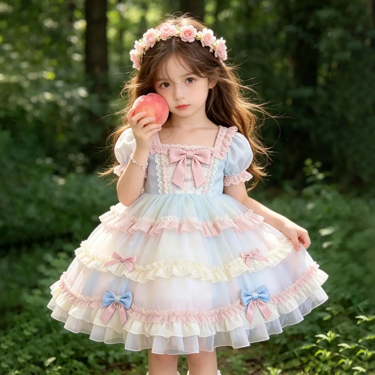 Girls Summer Lolita Cake Dress 2026 New Bow Princess Gown Kids Sweet Fashion Tulle Party Dress
