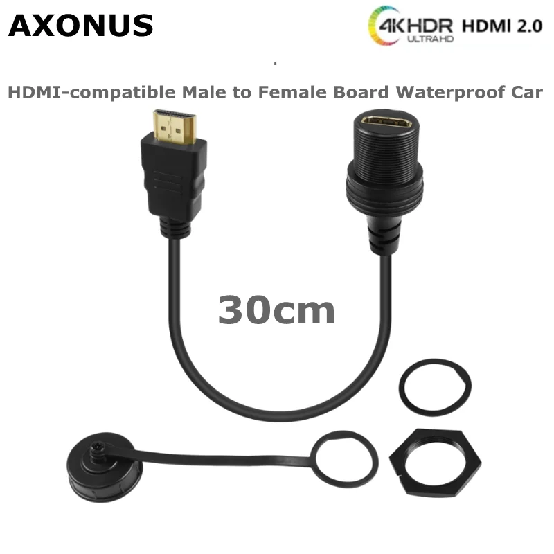 

0.3m 4K HDMI Threaded Fixed Mount HD Display Waterproof Cable HDMI 2.0 Male to Female Car Dash Mount Extension Cord