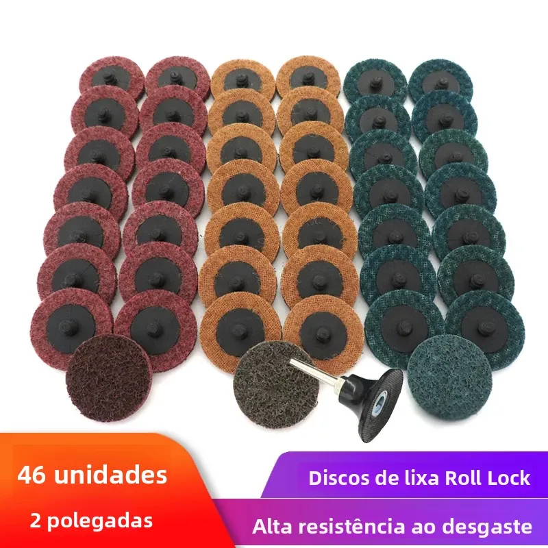35/46/52 pces 2 "disco abrasivo lixa discos rolo bloqueio superfície condicionado discos r-tipo disco de mudança rápida com 1 disco almofada titular