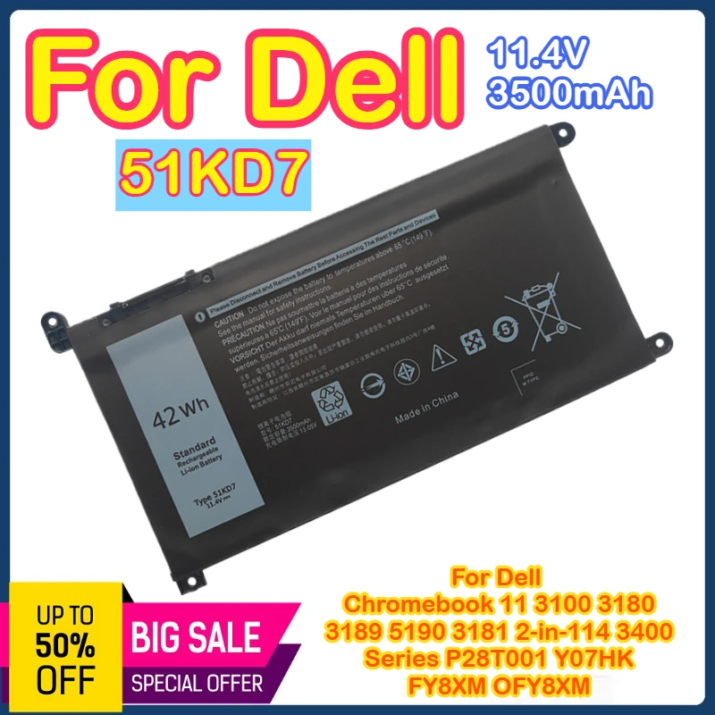 

51KD7 для Dell 51KD7 Chromebook 11 3180/3189 Y07HK P26T аккумулятор для ноутбука
