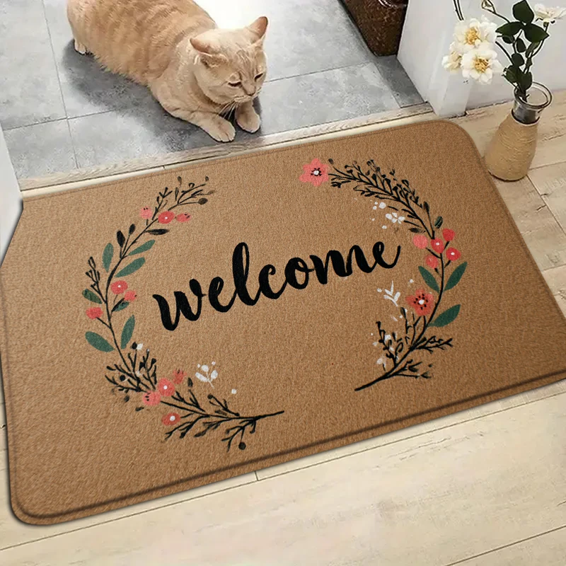 

Welcome Carpet Door Mat Doormat with Flowers Non-Slip Entrance Mat for Front Door Porch Kitchen Indoor Outdoor Floor Mat