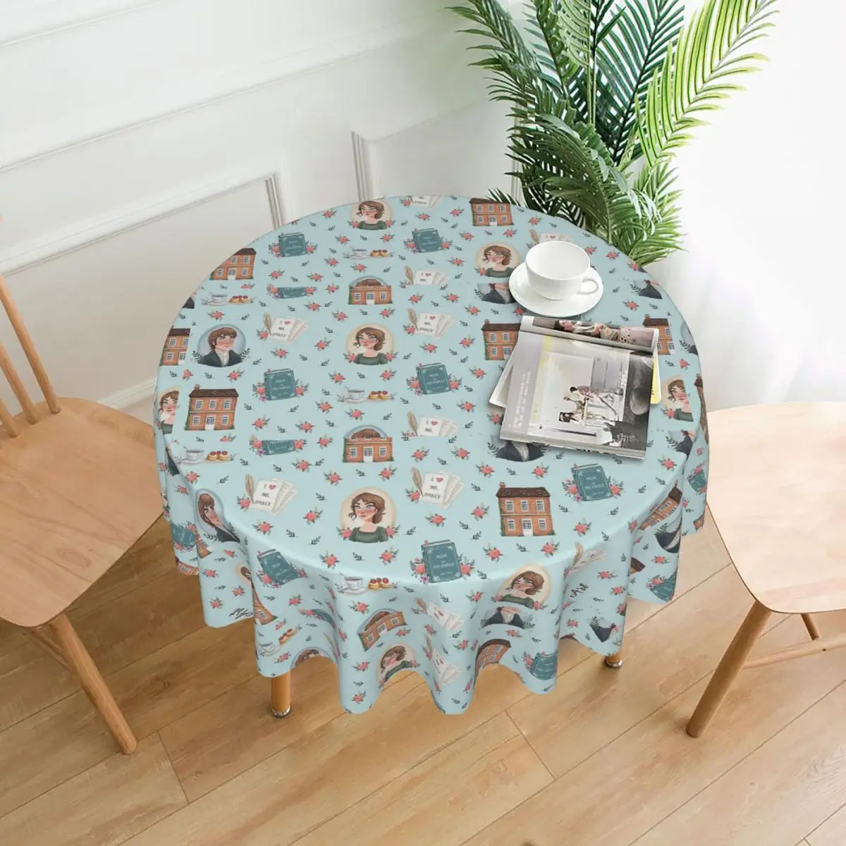 Pride And Prejudice Jane Austen Inspiration Waterproof Round Tablecloth Table Cloth for Kitchen Events Dining Table Cover