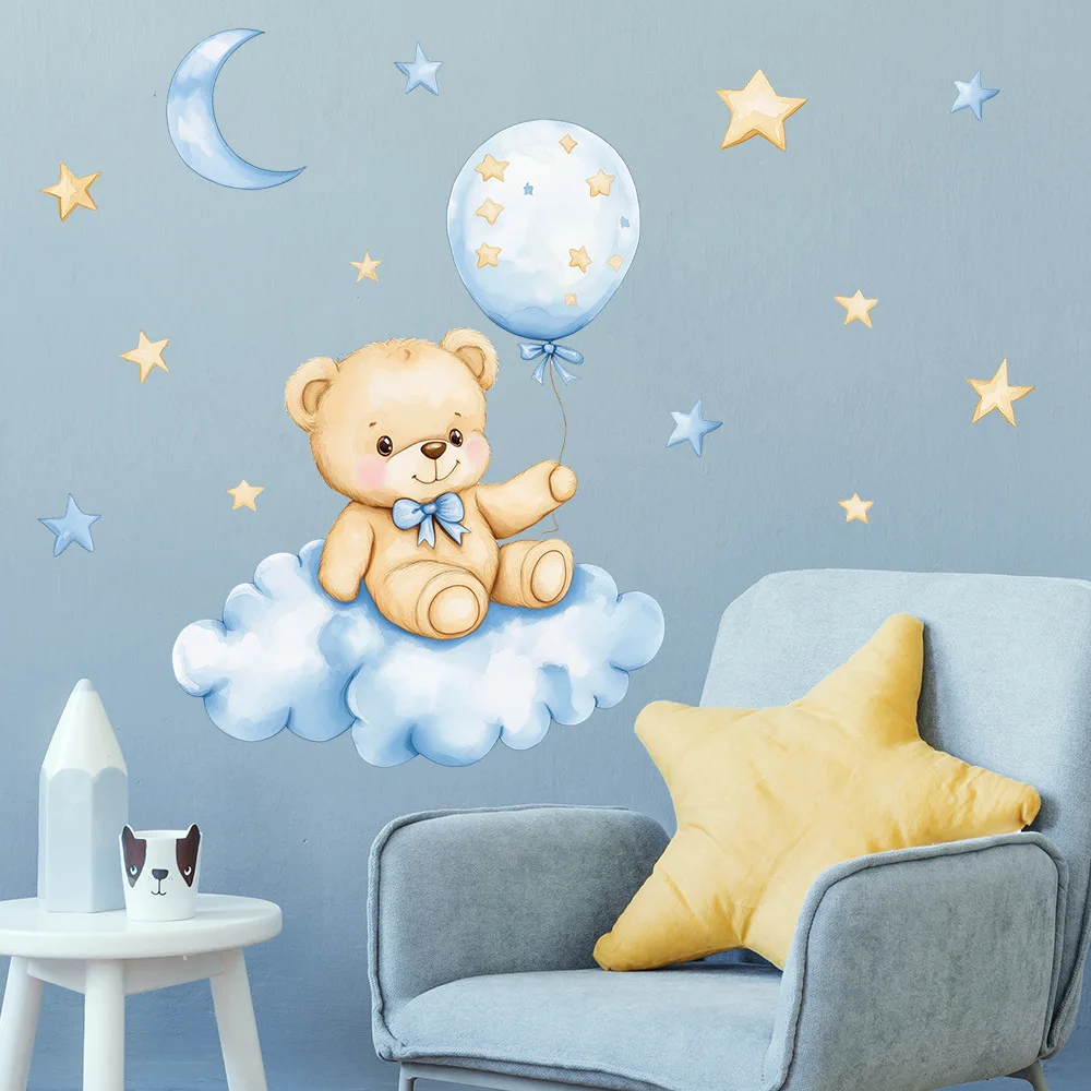 Cartoon Bear Balloon Wall Stickers For Children's Room Kids Room Decoration Baby Boys Room Wall Decals Kindergarten Nursery Room