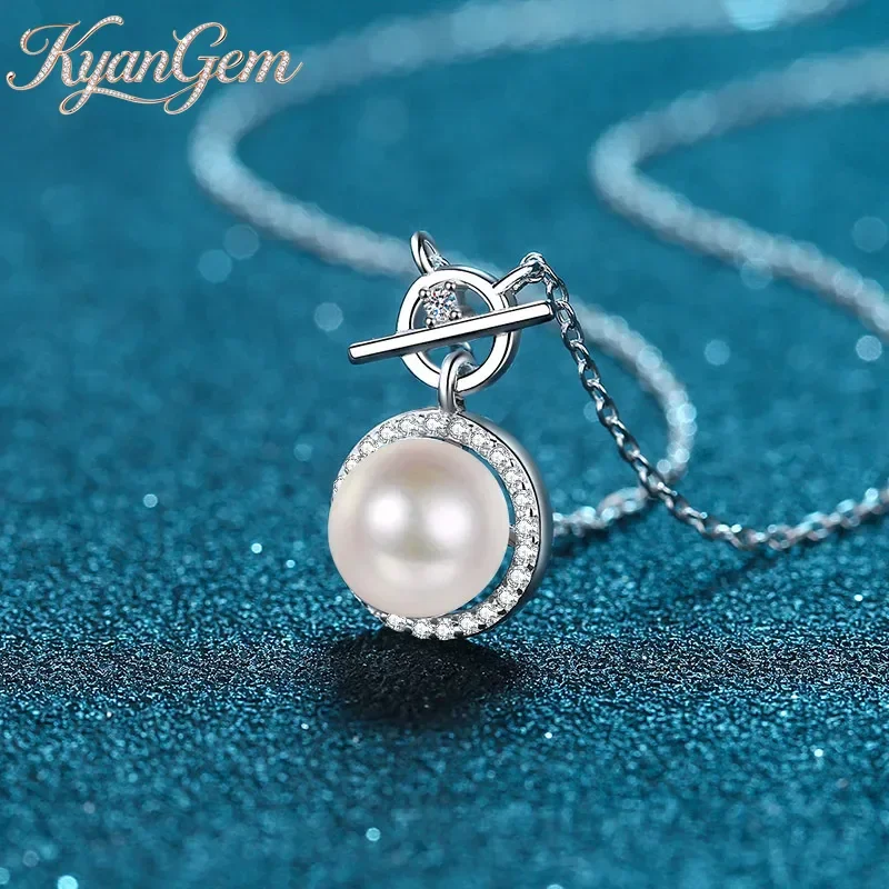 

KyanGem 18K Gold Inlaid Diamond Women's Necklace, Freshwater Pearl Moissanite Pt950 Platinum Fashionable Collarbone Chain