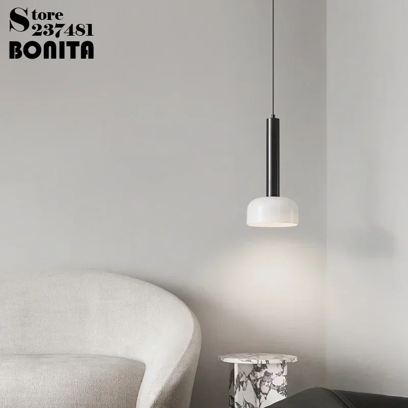 

Modern Simplistic Long Tube Ceiling Chandelier Bedroom Dinning Room Coffee Shop Home Lighting Milky Glass Lampshade Pendant Lamp