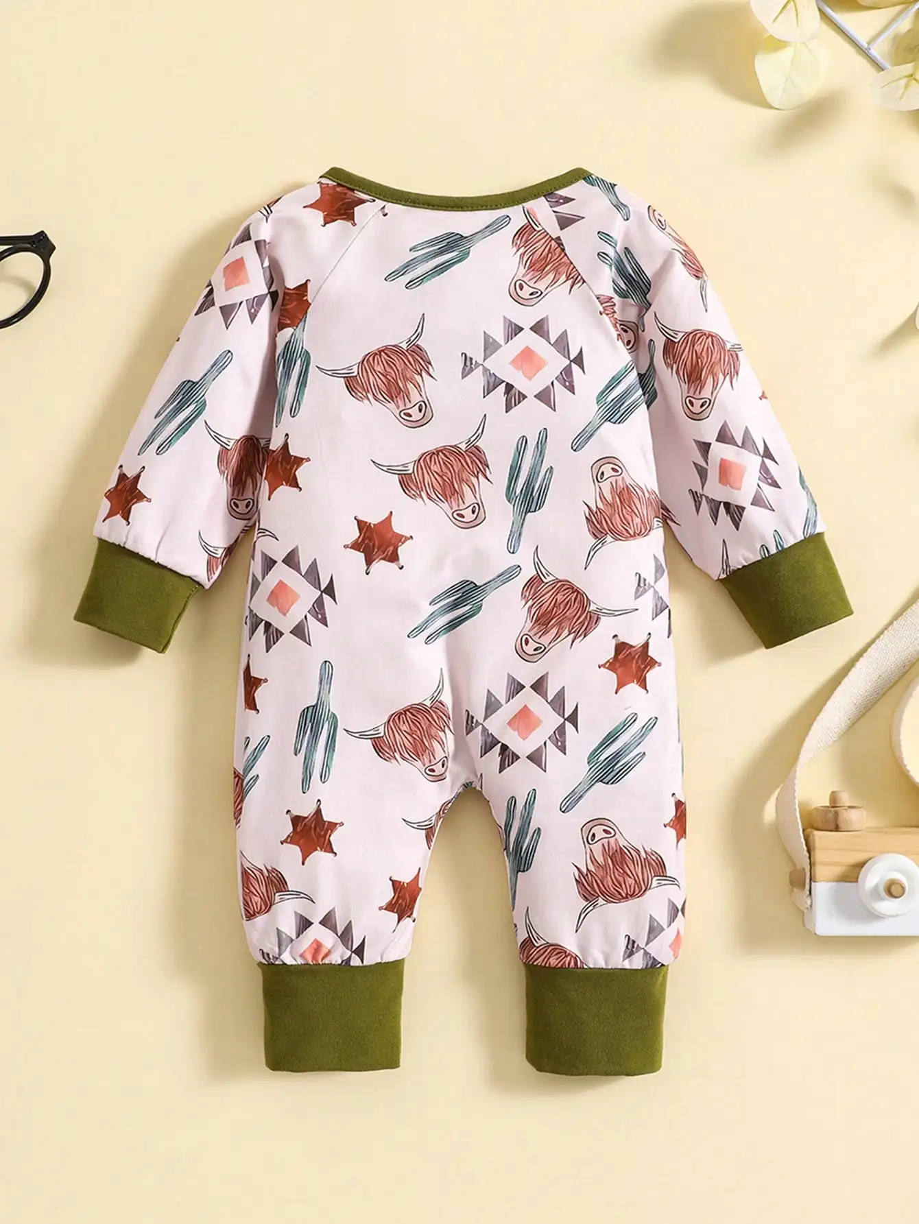 Baby clothing full body printed autumn/winter casual diagonal zippered jumpsuit