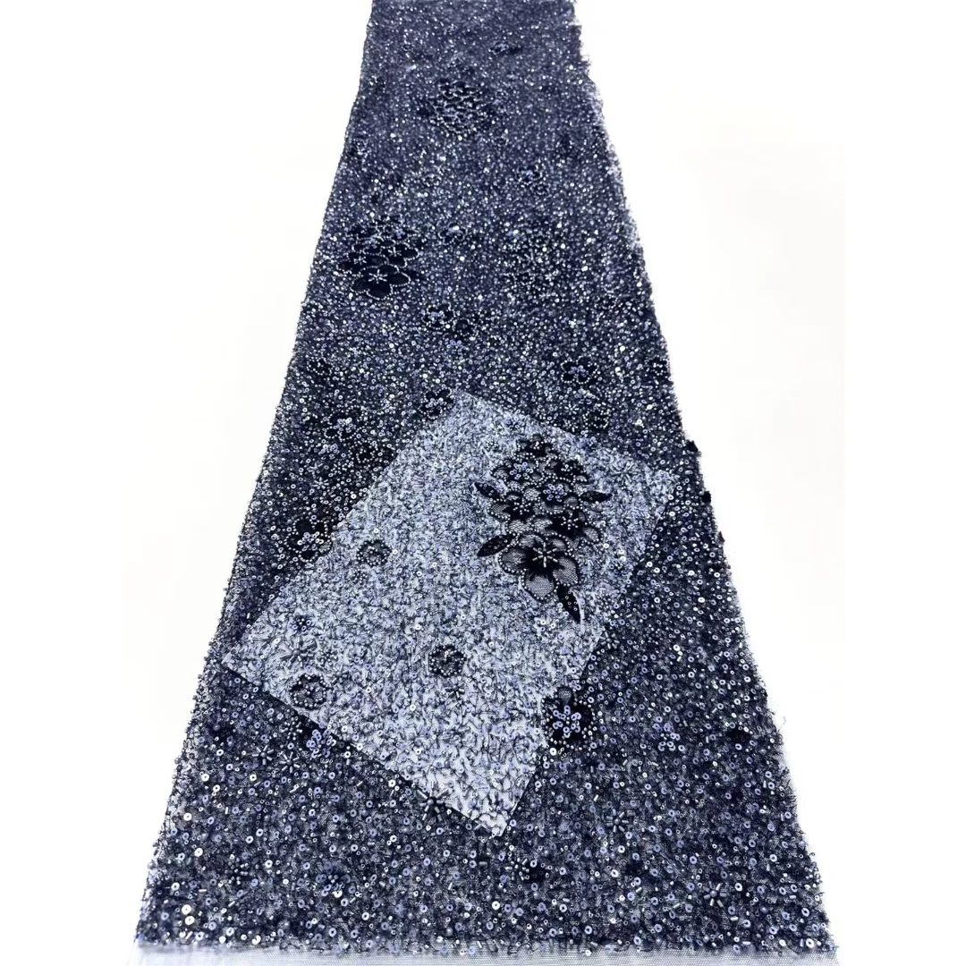 New Arrive French Solid Color Lace Fabric Floral Embroidery High Quality African Sequin Bead for Wedding Party Dress Sewing