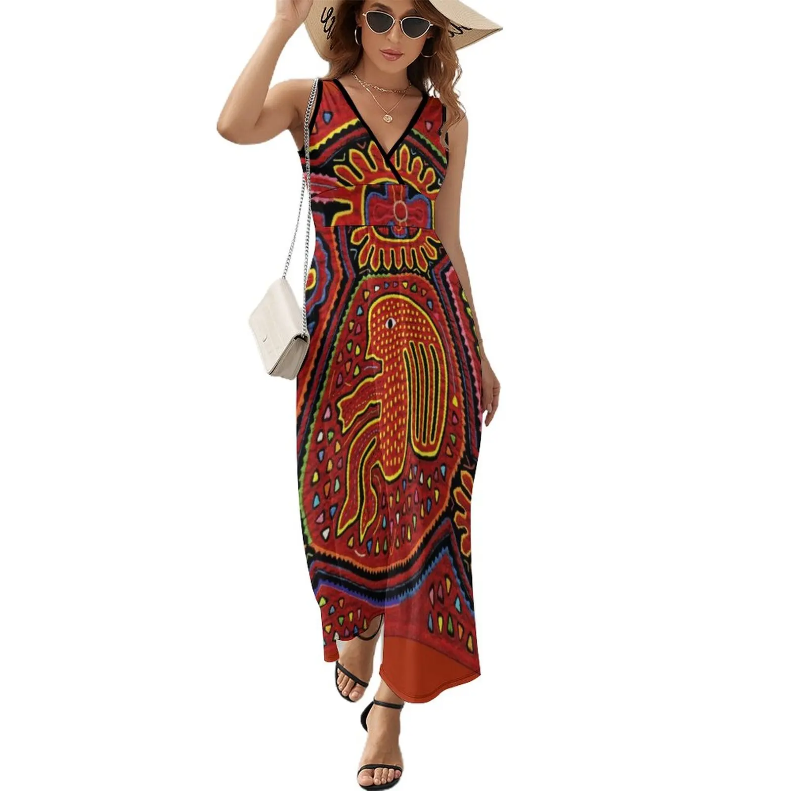 

Kuna Indian Mola Girl on Bike Sleeveless Dress evening dress ladies summer dresses Dress vintage summer dress korean women