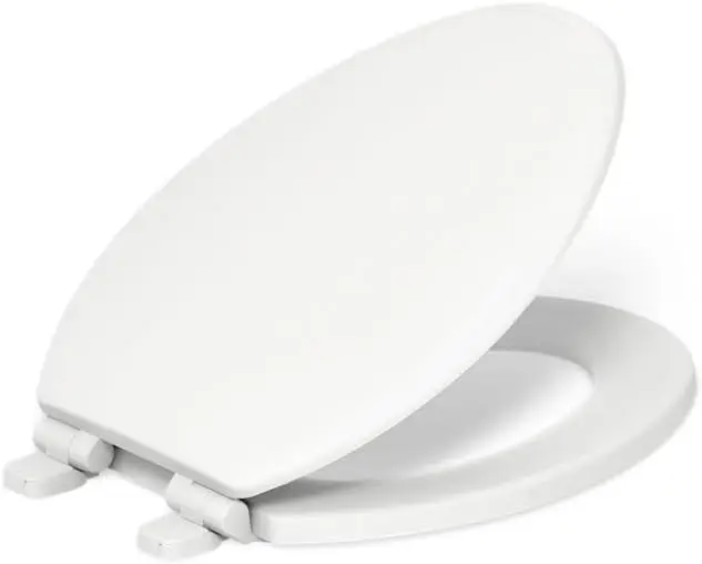 

Soft Close Elongated Toilet Seat, Quiet Wooden Design in White for Home Essentials