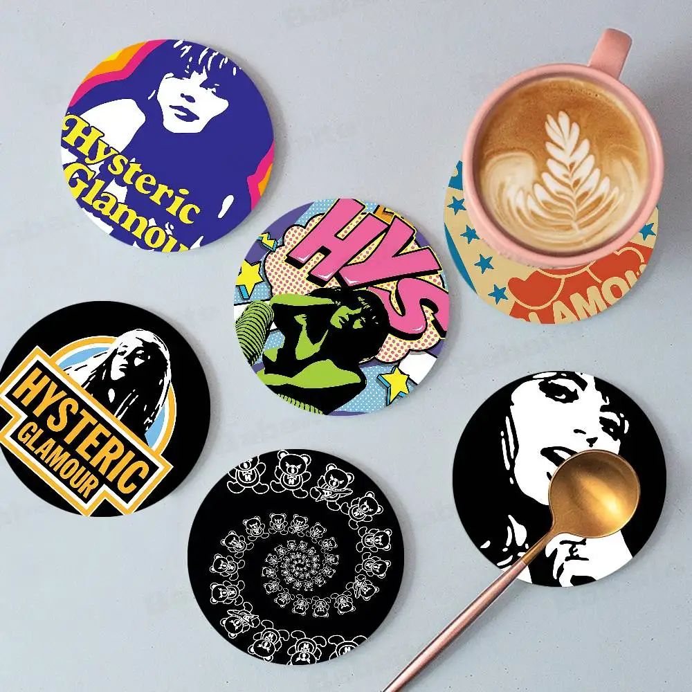 

H-Hysteric G-Glamour Fashion Retro Wooden Cup Mats Elements Colour Printing Cup Coasters Home Kitchen Decora Gifts