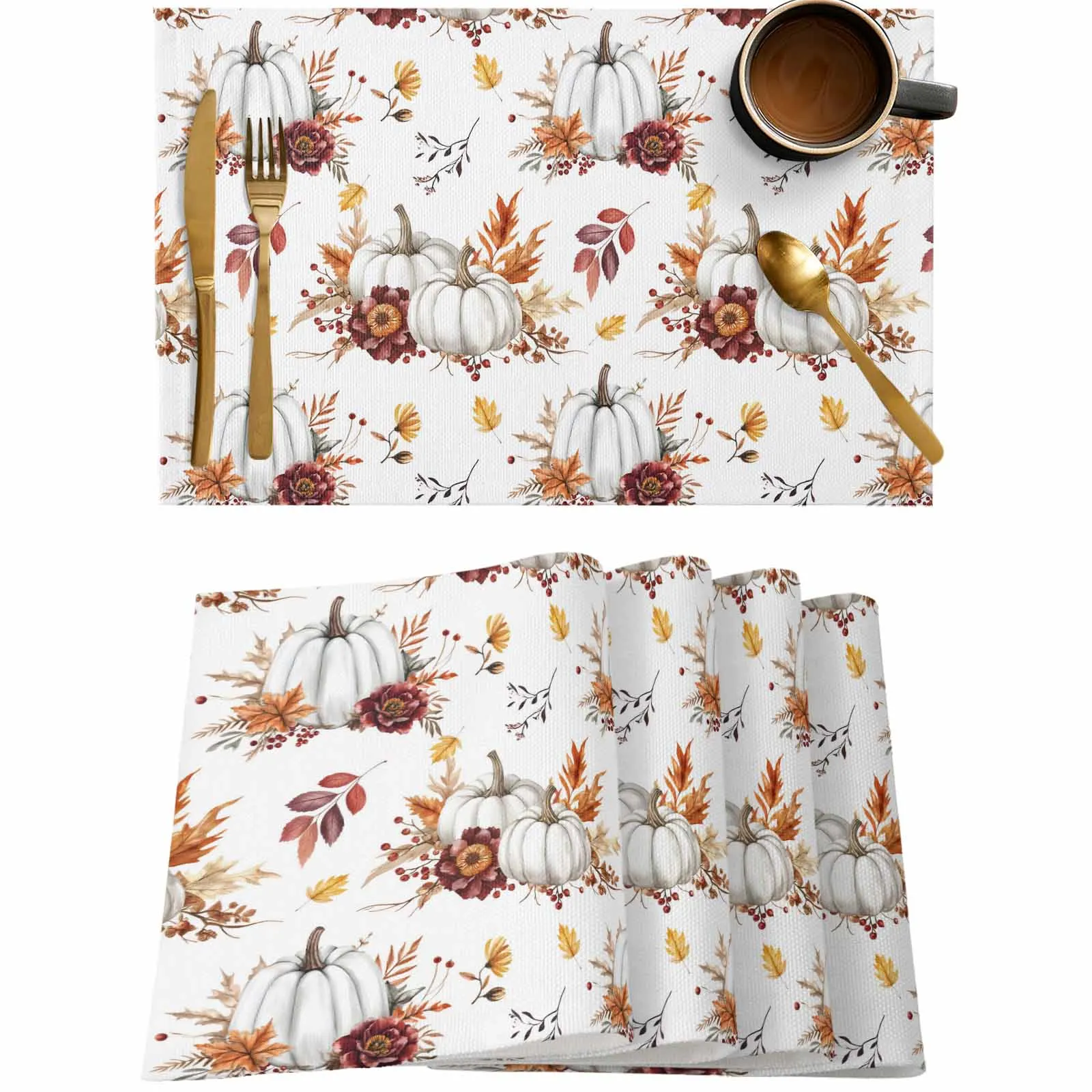 

4/6 Pcs Vintage Pumpkin Placemat Wedding Party Dining Decor Linen Table Mat Kitchen Accessories