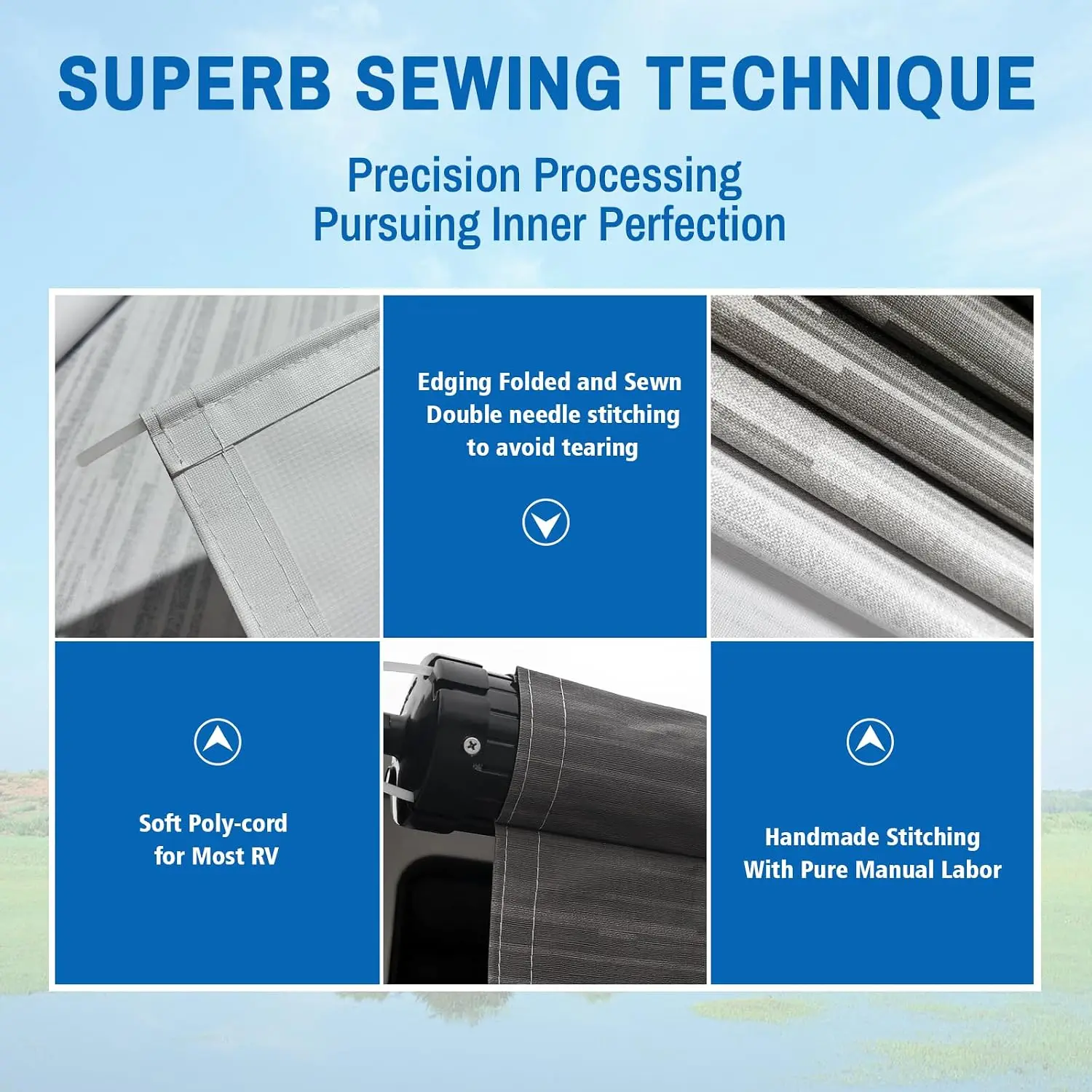 Heavy Duty 18.5oz Vinyl RV Awning Fabric Replacement, UV-Resistant, Waterproof, Universal Fit for Most Campers