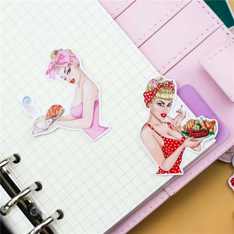 15Pcs/lot Retro Girl Paper Sticker Decal For Phone Car Case Waterproof Laptop Bicycle Notebook Backpack Kids Toy Stickers