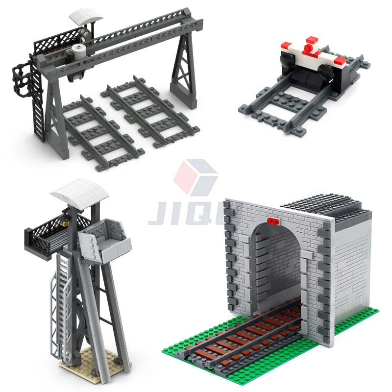 City Traffic Lamp Signpost Railway Barrier Building Blocks MOC Street View Accessories Bricks Speed Limit Indicator Warning Toys