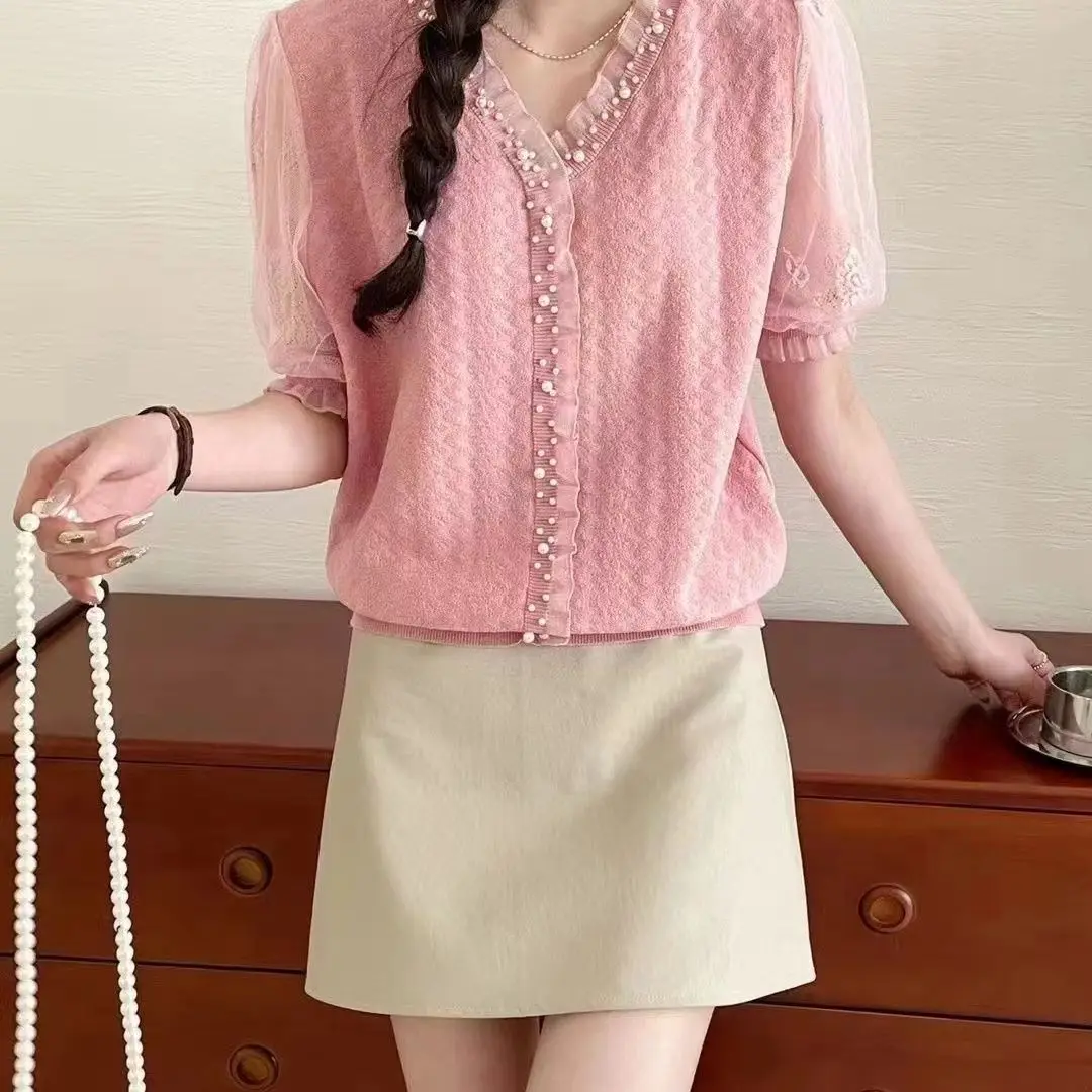 

Повседневная летняя женская футболка, обтягивающая футболка с короткими рукавами и круглым вырезом, базовые однотонные укороченные топы, повседневная трикотажная футболка в нежном стиле ﻿ LX675