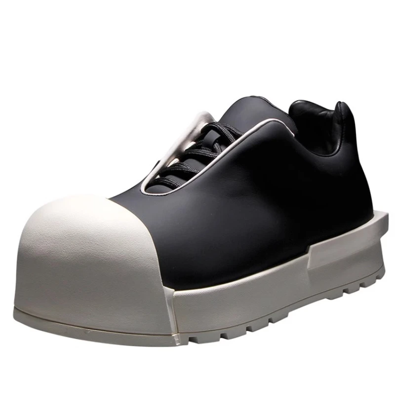 

European Genuine Leather Black White Derby Shoes Men's Wide Version Bread Height Increasing Shoes Casual Thick Soled Board Shoes