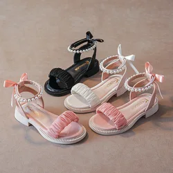 Scarpe per ragazze scarpe per bambini 2024 estate nuova moda ragazza sandalo romano morbidezza sandali per bambini sandalo per scarpe da principessa perla sandali nijos