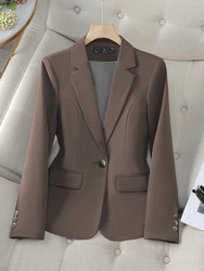 New Arrival Women Formal Blazer Ladies Beige Brown Black Solid Female Long Sleeve Business Work Wear Jacket For Autumn Winter