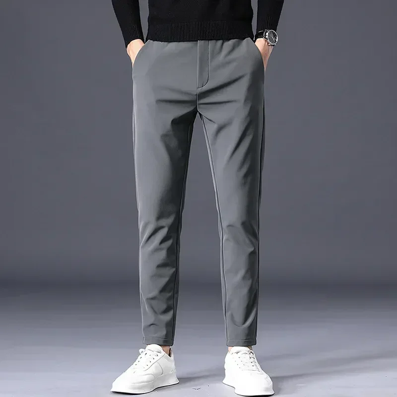 2024 Spring Summer Thin Men's Business Casual Pants Stretch Fashionable Soft Straight Slim Fit Trousers Male Black Gray Blue