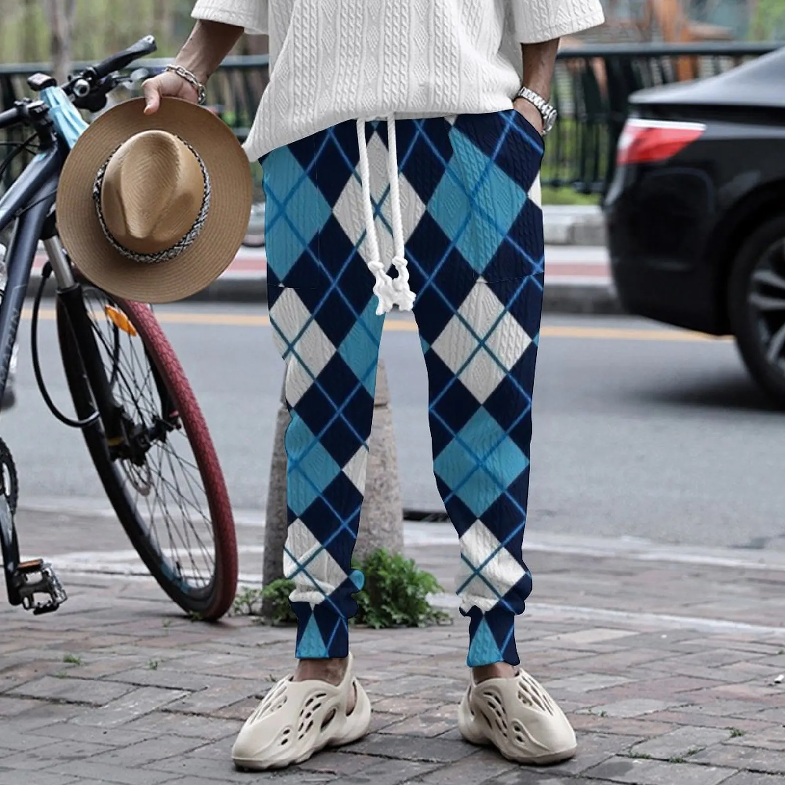 Tuta da uomo casual a maniche lunghe con scollo a v e scollo a v blu con stampa di tecnologia americana