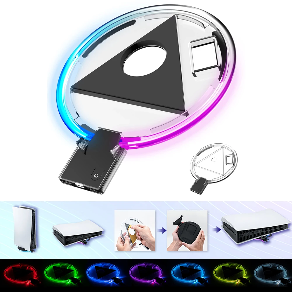 DC5V Adjustable ABS Console Shining Base USB RGB LED Console Stand with Light Indicator for PS5 Game Host Holder Accessories