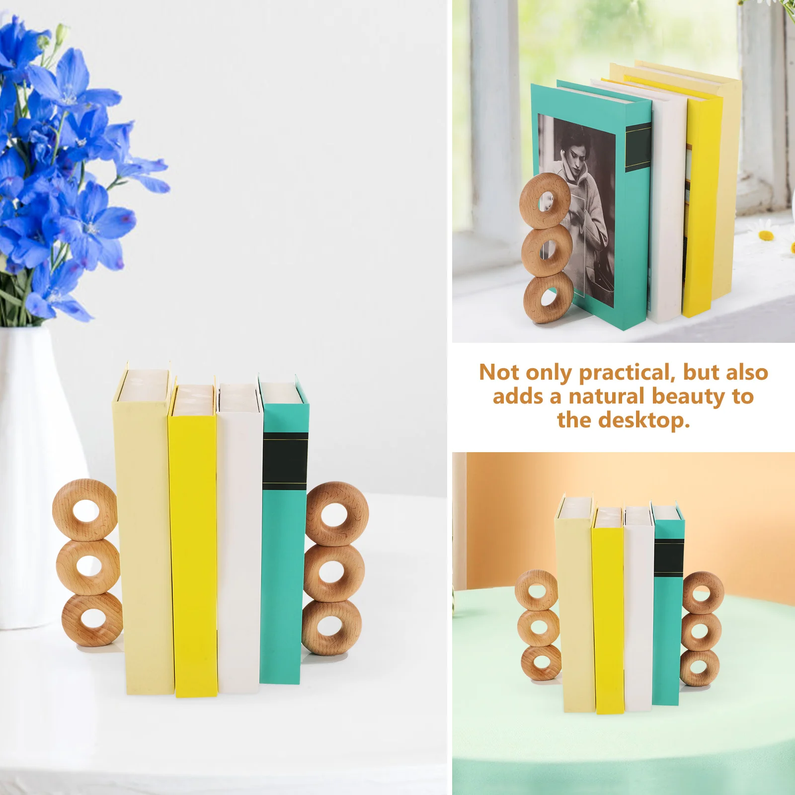 

2 Pcs Wooden Bookend Exquisite Holders Detachable for Home Decorative Shelves Organizer Office