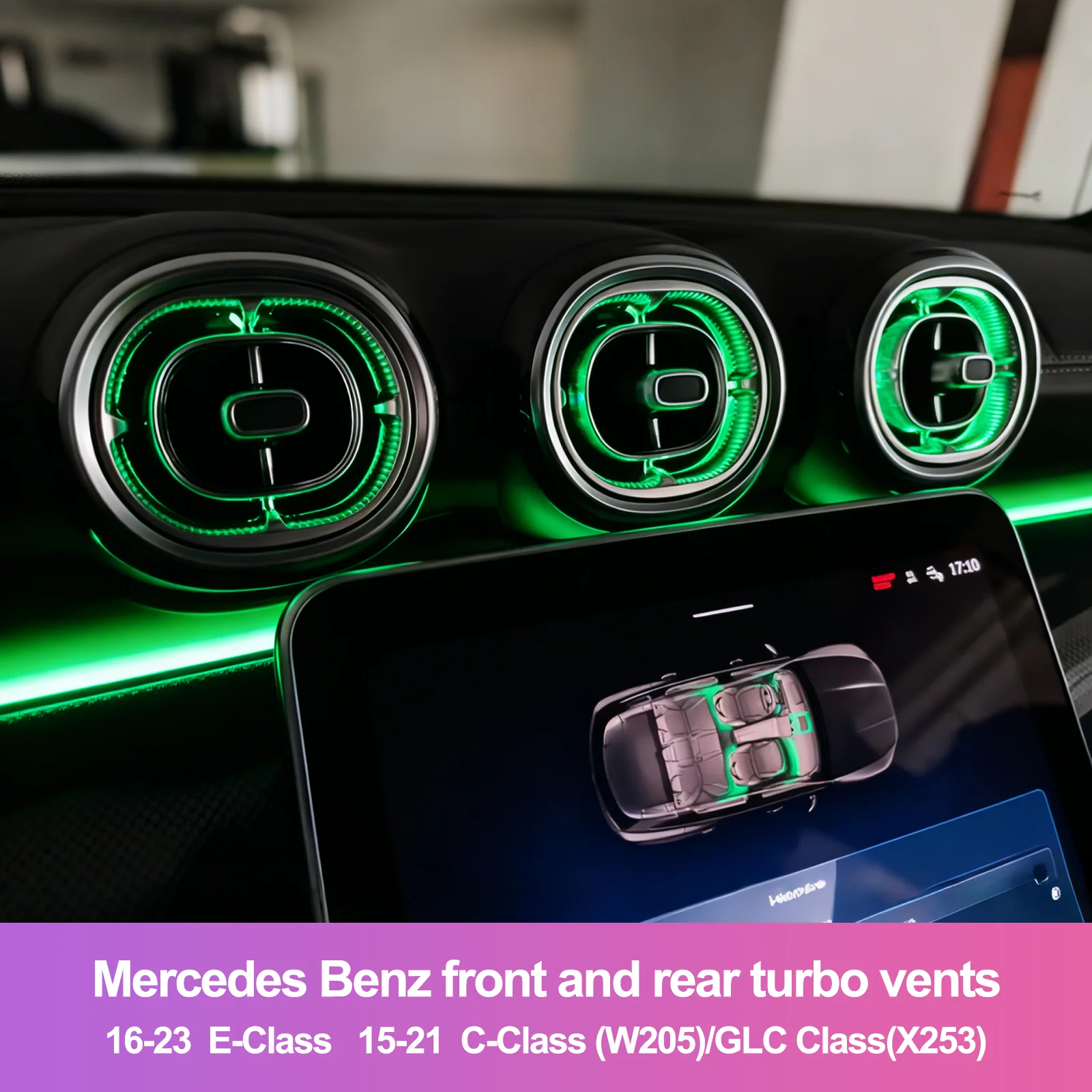 

EzoneTronics Ambient Light Turbo Air Vents for Mercedes15-23 E-Class/C-Class(W205)/GLC (X253)1:1 OEM Glowing Upgrade, Direct Fit