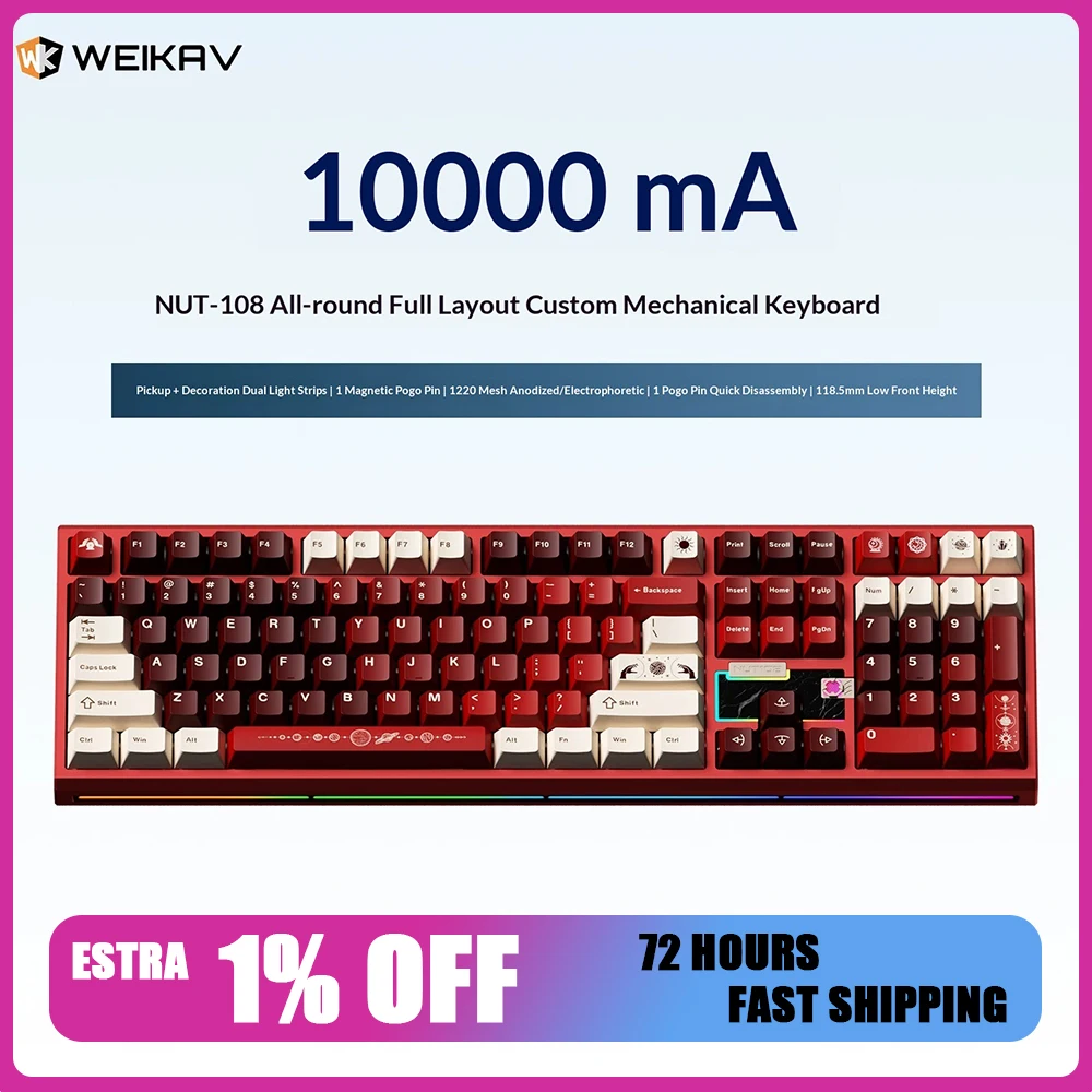 WEIKAV NUT108 108-Key Tri-Mode Aluminum Mechanical Keyboard with 10000mAh Battery RGB For Gifts