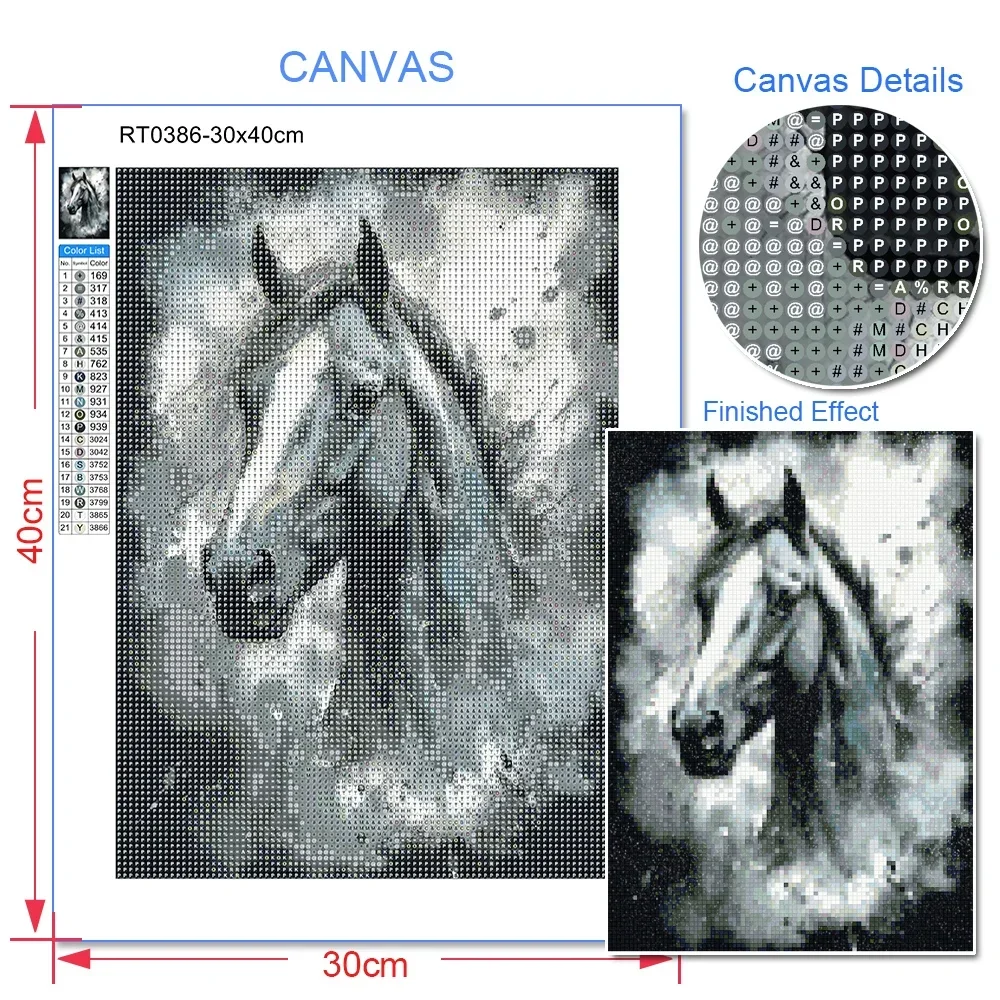 Pintura de diamante de Animal blanco y negro, caballo, buey, zorro, León, bordado de diamantes, mosaico, punto de cruz, decoración del hogar y