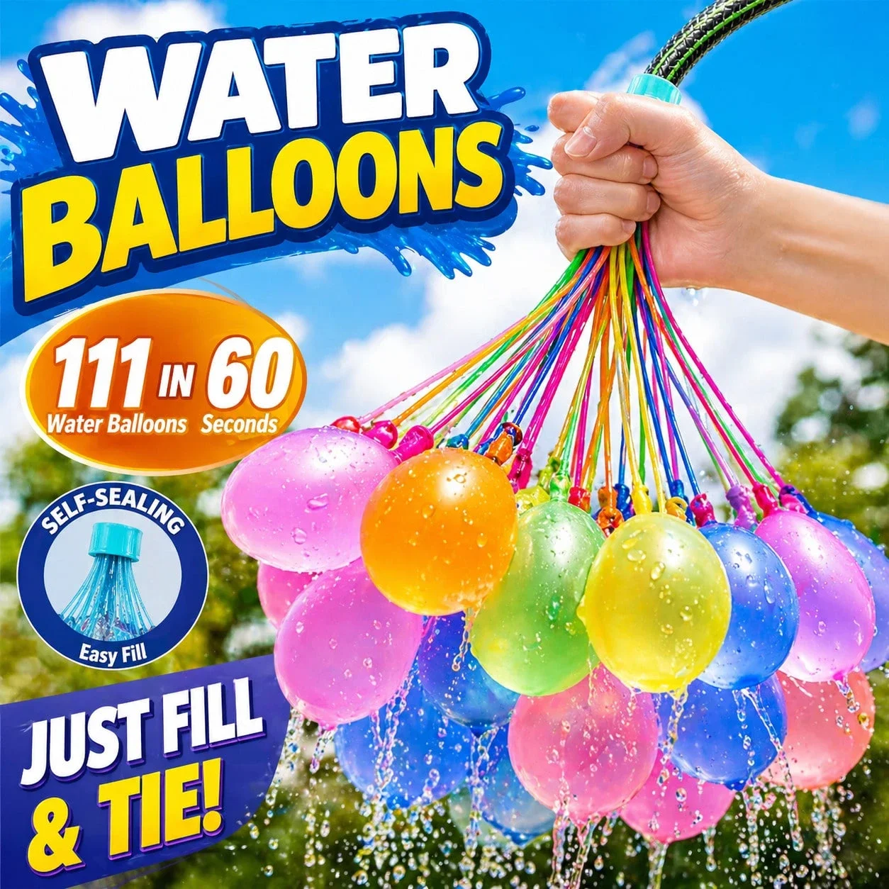 Party Games Bomb - 111個の水風船、高速噴射スプラッシュトイ、急速充填バルーン爆弾、夏の屋外水遊び、ビーチプールパーティーゲーム