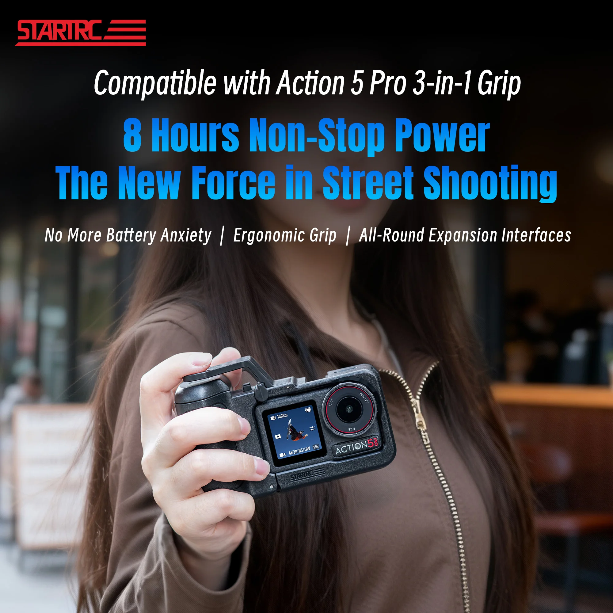 قبضة بطارية ممتدة 3 في 1 لـ DJI OSMO ACTION 5 Pro/4/3 مع برغي 1/4 سريع الإصدار ملحقات كاميرا التصوير في الشوارع