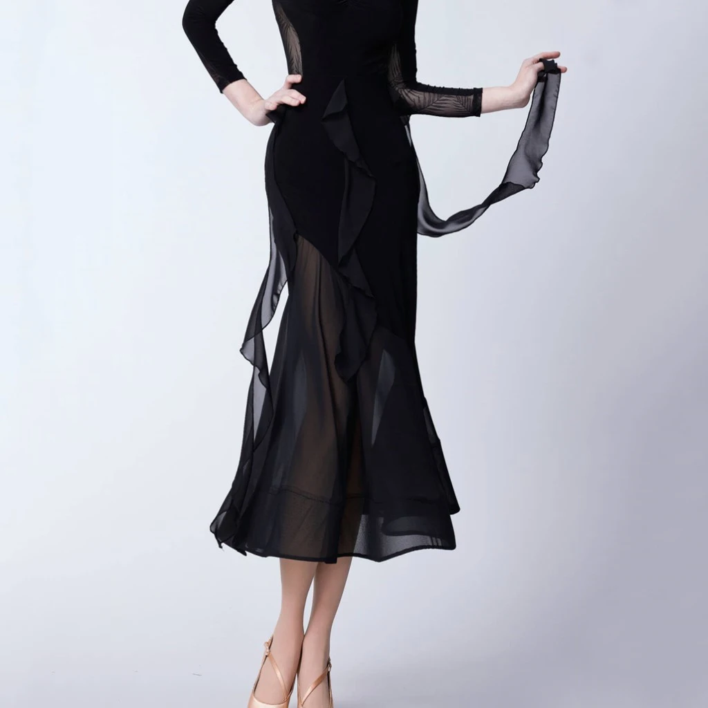 

New Modern Dance Skirt For Women Adult National Standard Dance Mesh Half Skirt Chacha Ballroom Dance Performance Wear DN19849