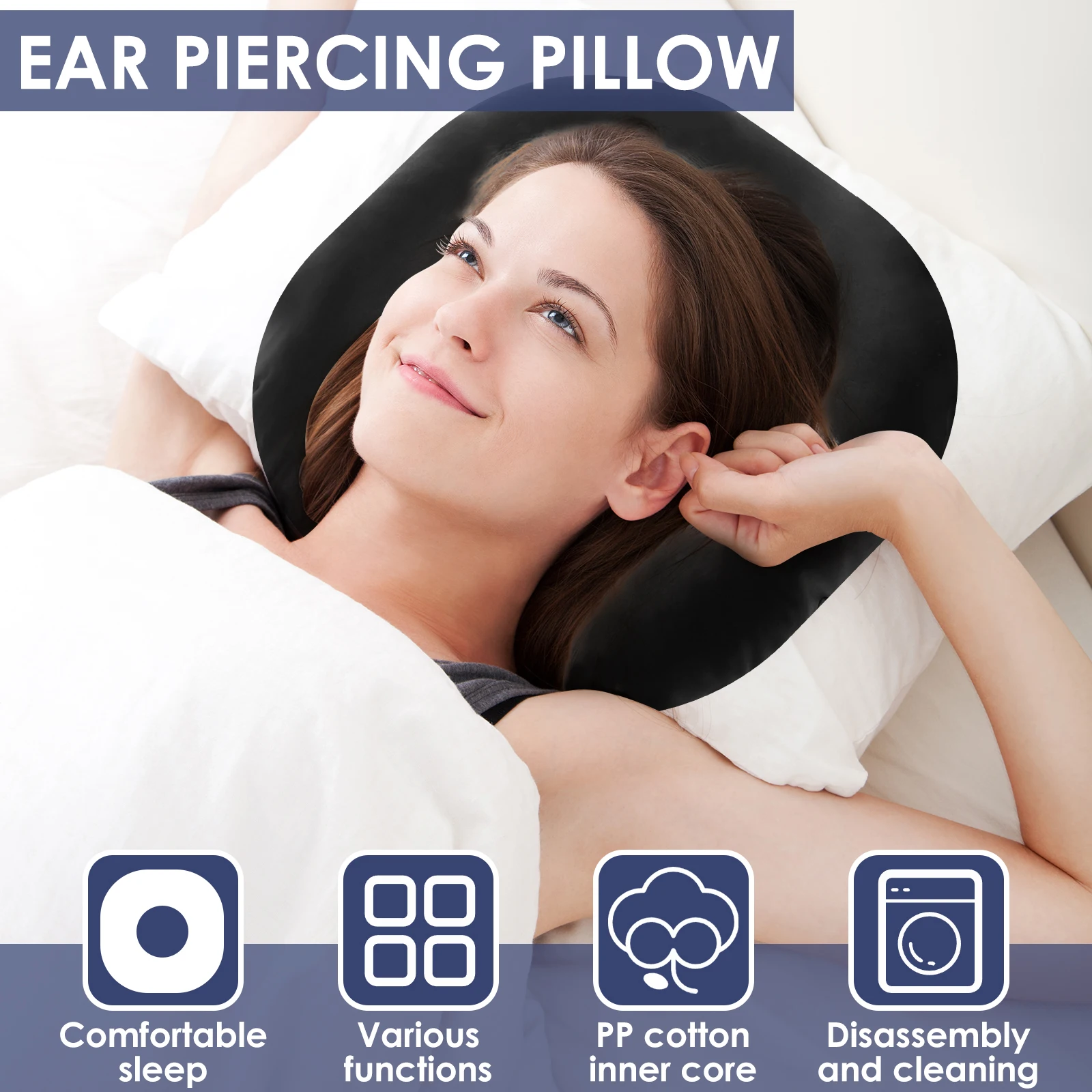 Ear Piercing Pillow for Side Sleepers Protective Ear Pain Relief Inflammation Pressure Sores Donut with Ear Hole Comfortable