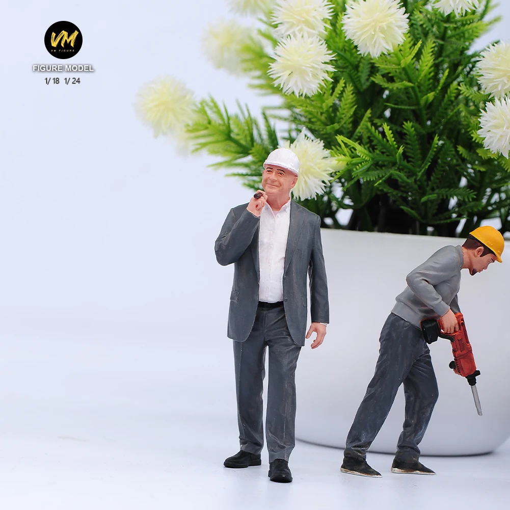 Miniature Figure 1/18 1/24 Face Painted Site Scene Accessory Workers Fit Construction Vehicles Mini Doll Model Toy Decor Display