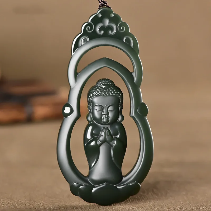 

Ювелирные изделия из натурального нефрита Хэтянь, синий нефрит, пагода, двухсторонняя резьба, детский нефритовый кулон Будды для мужчин и женщин