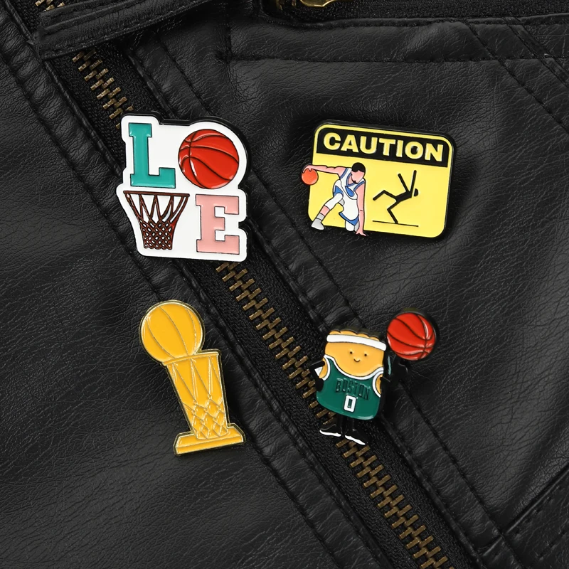 Basketball Humor Pin Funny Caution Sign Brooch with Team Player Design Accessory for Daily Wear Sports Fan Culture Style