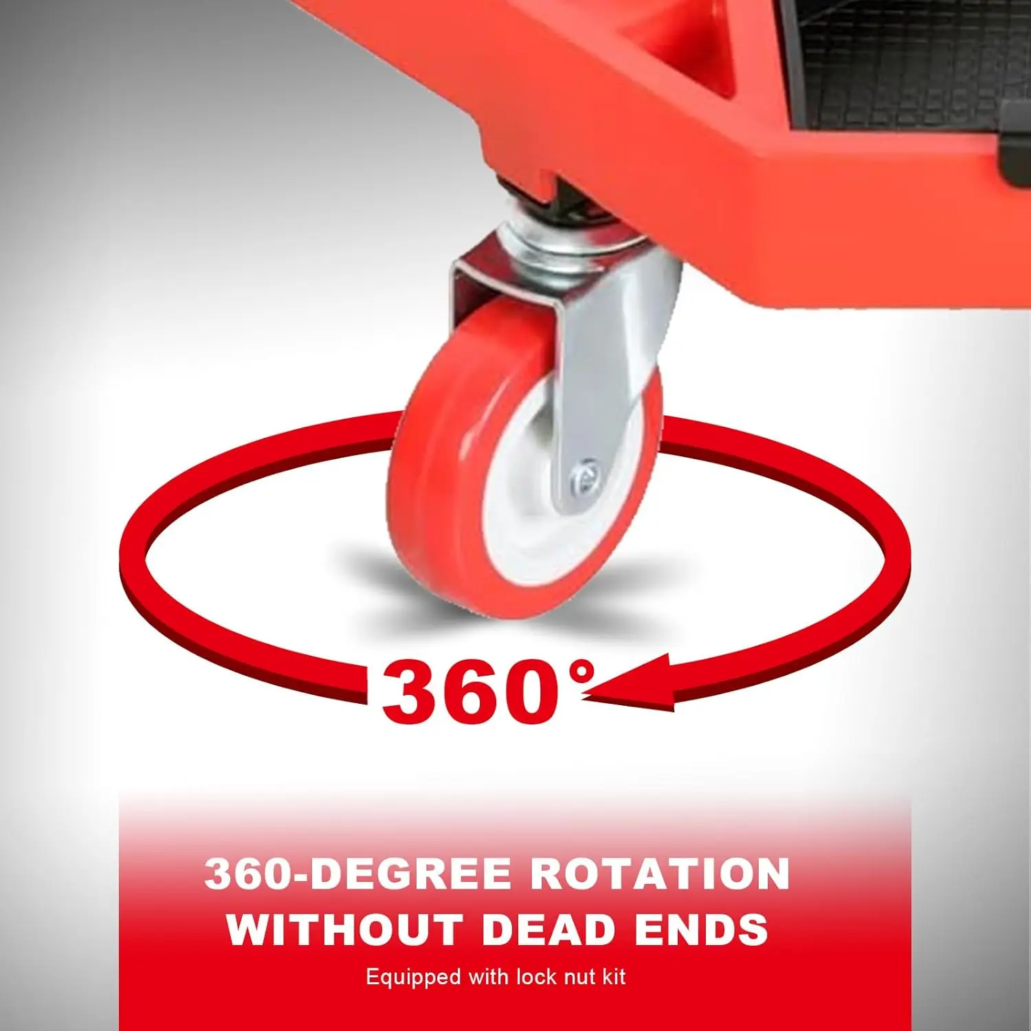 Adjustable Height Pneumatic Rolling Shop Stool with Tool Trays, 300 lb Capacity, Black/Red