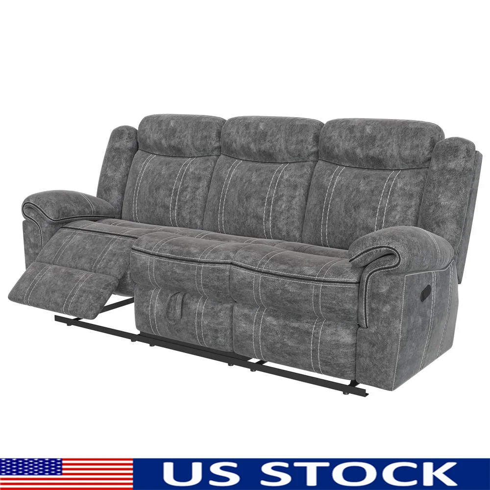 Contemporary Velvet Reclining Sofa USB Dock Storage Drawer Gray 41