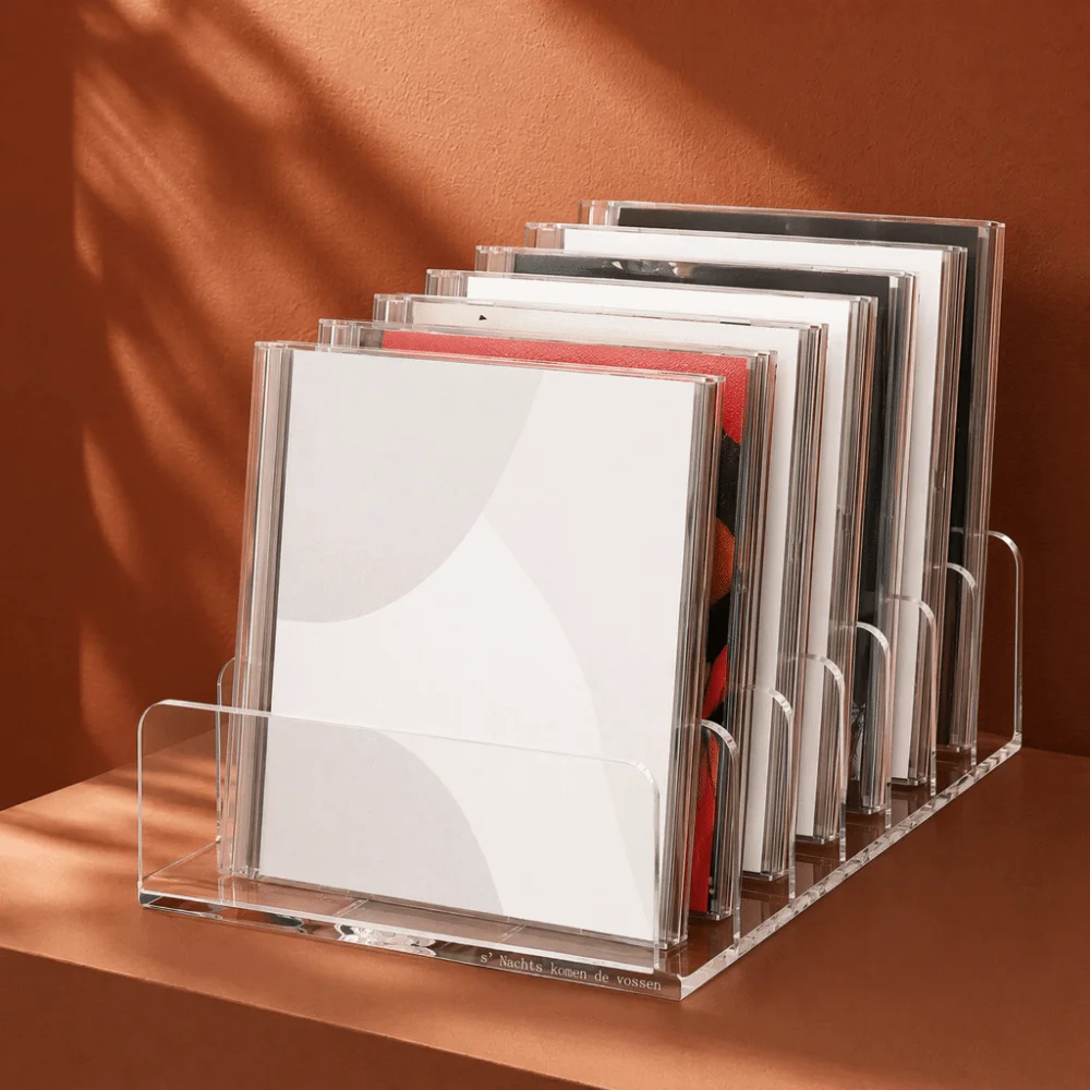 Multi-Slot Design CD Display Shelf 7 Grids Transparent CD Disc Organizer Box Universal Sturdy Vinyl Record Album Bracket Desktop