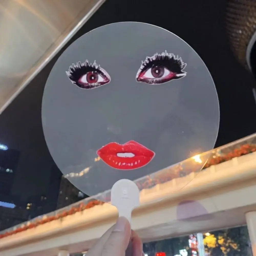 Kipas Tangan Transparan Berlebihan Kreatif Cetakan PVC dengan Kipas Tangan Bibir Merah Rias 17Cm Hadiah Teman Kipas Cetak Lucu