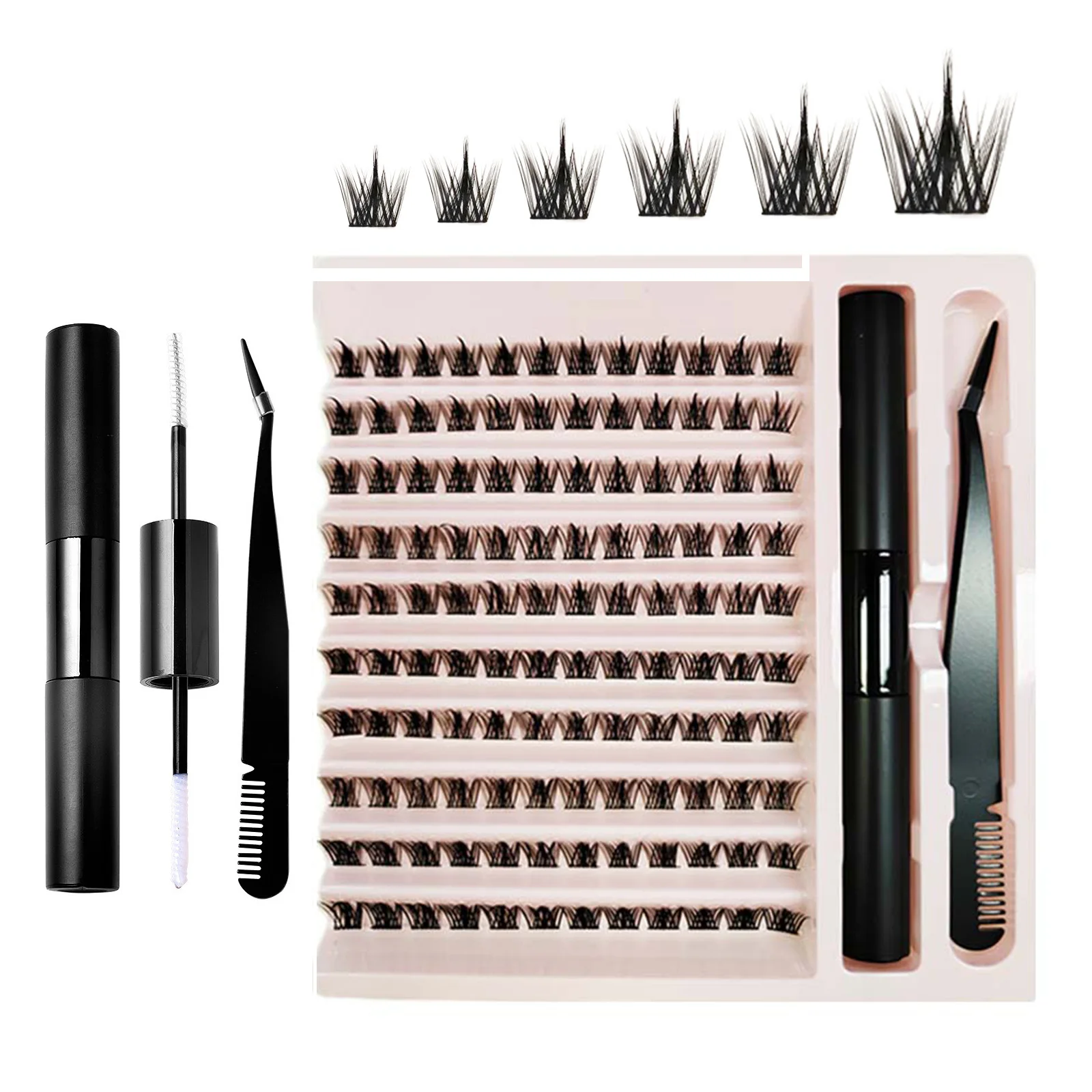 Kit d'extension de faux cils avec colle, 120 grappes, savoir à chaud