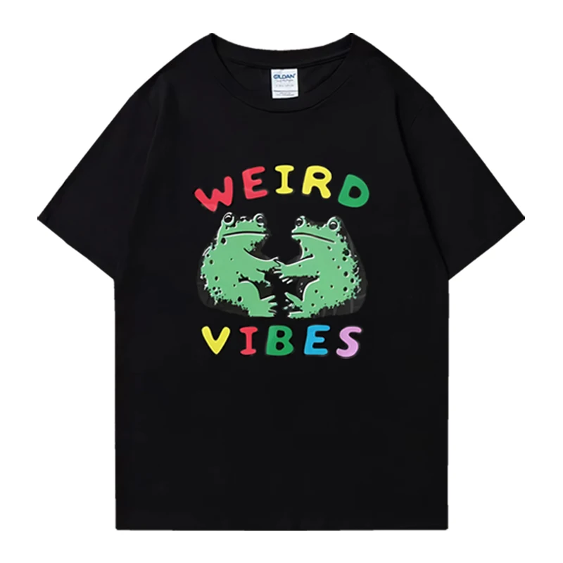Harajuku Funny Frog Weird Vibes Toad print T shirts Men Women Cottagecore Fashion Tops Unisex 100% Cotton short sleeve T-shirt