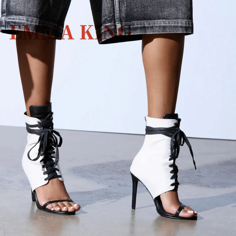 مثير المرقعة حذاء من الجلد أشار تو الدانتيل متابعة عالية الكعب مضخات النساء متعدد الألوان صنادل طراز جلاديتور مثير ملهى ليلي أحذية نسائية #6