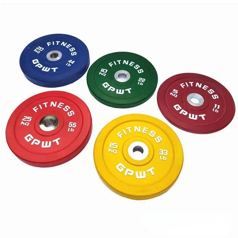 Full Weight Competitive Large Hole All-Rubber Barbell Piece Gym 5.5 Lb -55 Lb Color Barbell Weight Plate