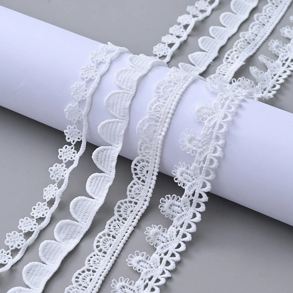 5Yards White Cotton Embroidered Lace Trim Ribbons Fabric DIY Handmade Craft wedding party Sewing Clothes Accessories