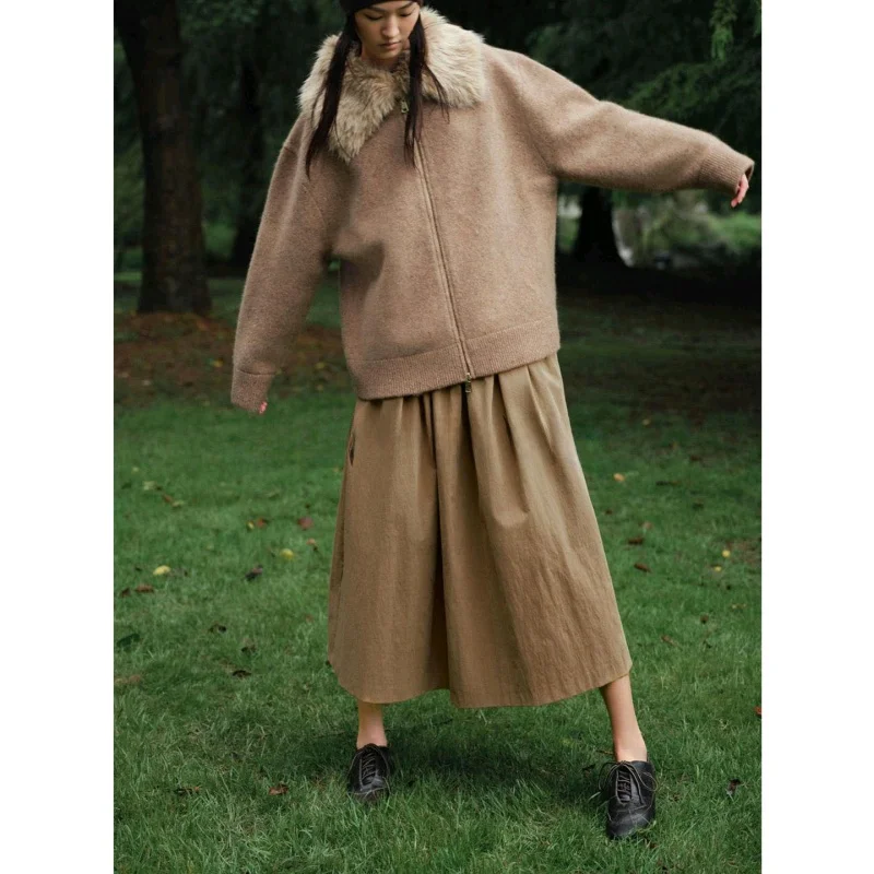 가을 신상 여성 롱 코트 인조 모피 효과 재킷 캐주얼 루즈핏 허리 조임 양털 벨벳 안감 폴리에스터 섬유