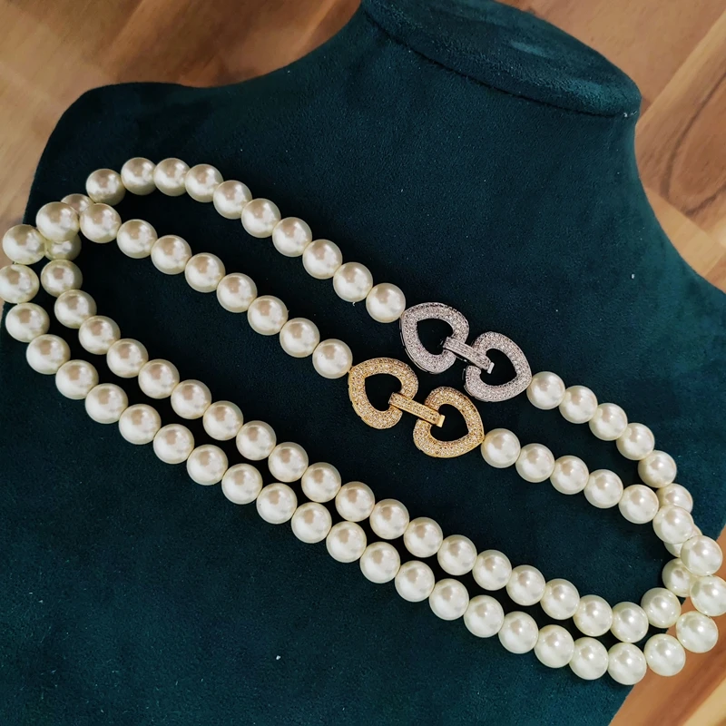 Exquisite doppelte Kamelien-Schnalle aus Glas mit künstlichen Perlen, kurze Kette, Halsband-Schmuck – Detail 8